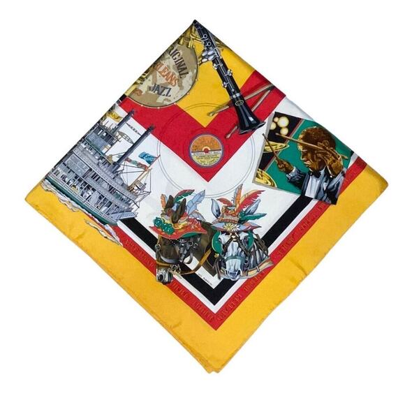 HERMES Silk Scarf  "New Orelans" by Loïc Dubigeon 90cm Carre with Paper Bag - Picture 11 of 16